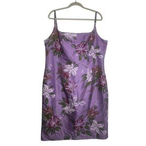 Mercer & Madison 16 Purple Floral 100% Silk Sheath Dress Womens Spaghetti Strap